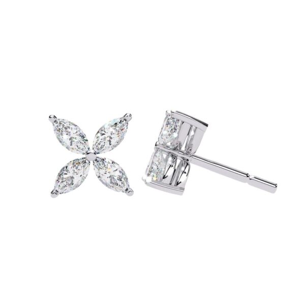 Floral Marquise Diamond Stud Earrings Made In 18 / 14 / 10 KT Gold Studded With Certified Lab Diamonds For The Wedding And Anniversary Gift