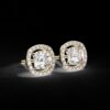 Gold Cushion Halo Stud Earrings Made In 18 / 14 / 10 KT Gold Embellished With Certified Lab Diamonds For The Anniversary And Wedding Gift