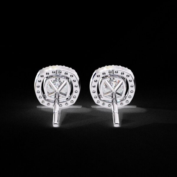 Gold Cushion Halo Stud Earrings Made In 18 / 14 / 10 KT Gold Embellished With Certified Lab Diamonds For The Anniversary And Wedding Gift
