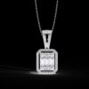 Emerald-Cut Halo Pendant with Baguette and Round Made In 18/14/10KT Gold Studded With Certified Lab Diamond For The Anniversary Gift For Her
