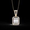 Emerald-Cut Halo Pendant with Baguette and Round Made In 18/14/10KT Gold Studded With Certified Lab Diamond For The Anniversary Gift For Her