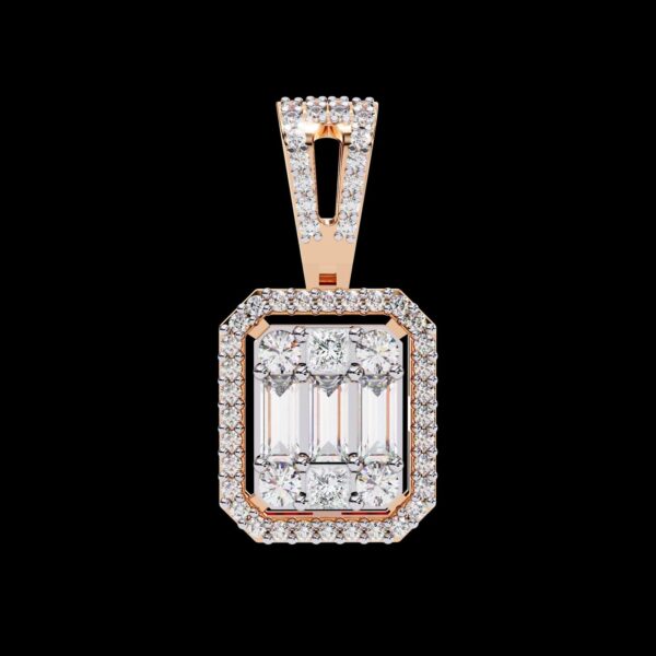 Emerald-Cut Halo Pendant with Baguette and Round Made In 18/14/10KT Gold Studded With Certified Lab Diamond For The Anniversary Gift For Her