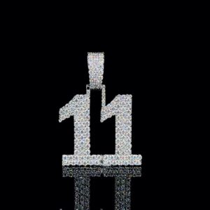 Custom Iced Out '11' Number Pendant Made In 925Sterling Silver Embellished With Shinny Moissanite Diamonds For The Birthday Or Memorial Gift