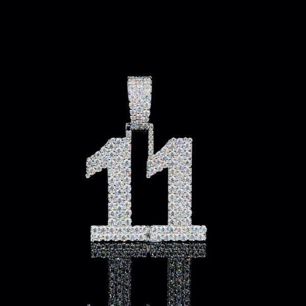Custom Iced Out '11' Number Pendant Made In 925Sterling Silver Embellished With Shinny Moissanite Diamonds For The Birthday Or Memorial Gift