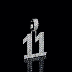 Iced Out Any Double Digit Number Pendant Made IN 925 Sterling Silver Embellished With Shinny Moissanite Diamonds For The Birthday Gift