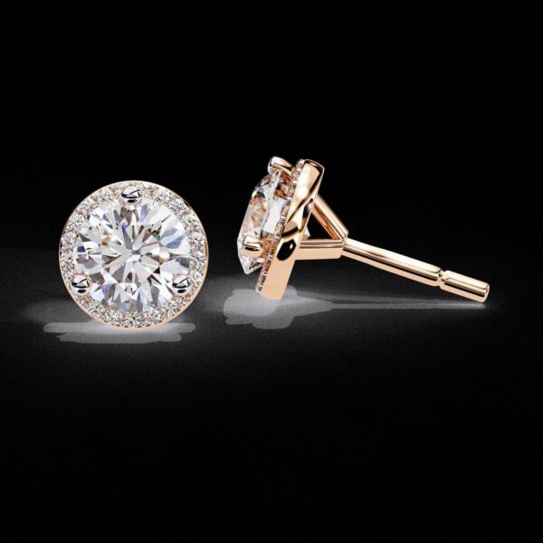 Classic Halo Round-Cut Diamond Stud Earrings Made In 18 14/10KT Gold Studded With Certified Lab Diamond For The Anniversary And Wedding Gift