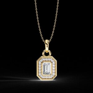 Emerald-Cut Halo Diamond Pendant Made In 18 / 14 / 10 KT Gold Embellished With Certified Lab Diamonds For The Anniversary Gift For Her