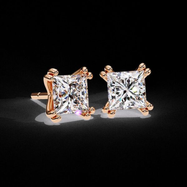 Elegant Princess-Cut Stud Earrings Made In 18 / 14 / 10 KT Gold Studded With Certified Lab Diamond For The Anniversary And Wedding Gift