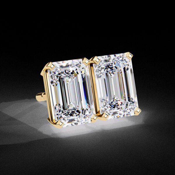 Classic Emerald Cut Earrings Made In 18 / 14 / 10 KT Gold Embellished With Certified Lab Diamonds For The Anniversary And Wedding Gift