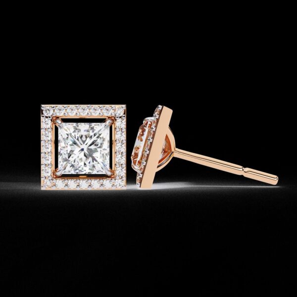 Princess Cut Halo Diamond Stud Earrings Made In 18/14/10 KT Gold Studded With Certified Lab Diamonds For The Anniversary And Wedding Gift