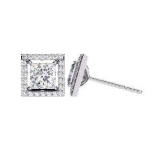 Princess Cut Halo Diamond Stud Earrings Made In 18/14/10 KT Gold Studded With Certified Lab Diamonds For The Anniversary And Wedding Gift