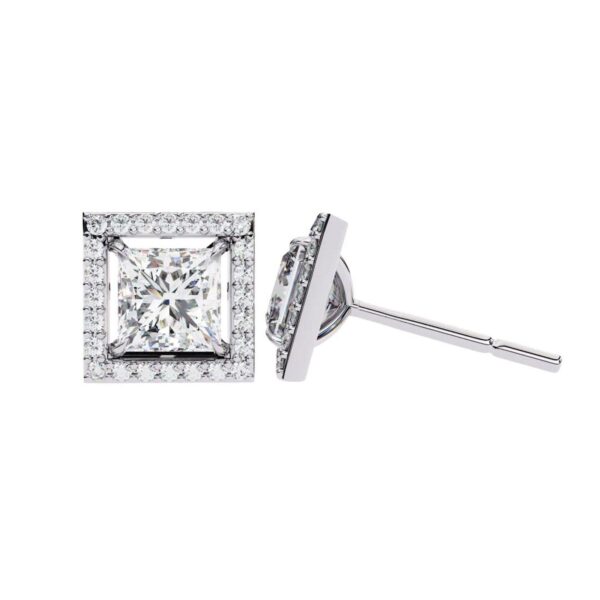 Princess Cut Halo Diamond Stud Earrings Made In 18/14/10 KT Gold Studded With Certified Lab Diamonds For The Anniversary And Wedding Gift