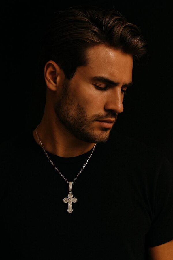 Iced Out Cross Pendant Made In 18 / 14 / 10 KT Gold Embellished With Shinny Moissanite Diamonds For The Birthday And Religious Gift