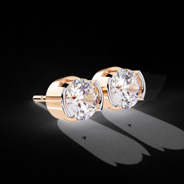 Rose Gold Round Diamond Stud Earrings Made In 18 / 14 / 10 KT Gold Studded With Certified Lab Diamond For The Anniversary And Wedding Gift