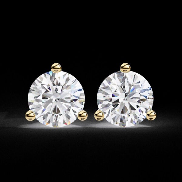 Classic 3-Prong Round Diamond Stud Earrings Made In 18/14/10 KT Gold Studded With Certified Lab Diamond For The Anniversary And Wedding Gift