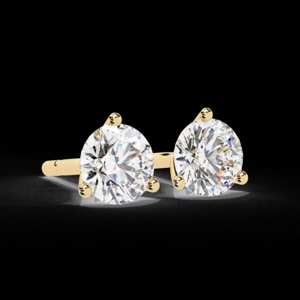 Classic 3-Prong Round Diamond Stud Earrings Made In 18/14/10 KT Gold Studded With Certified Lab Diamond For The Anniversary And Wedding Gift