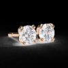 Rose Gold Round Cut Diamond Stud Earrings Made In 18/14/10 KT Gold Studded With Certified Lab Diamonds For The Anniversary And Wedding Gift