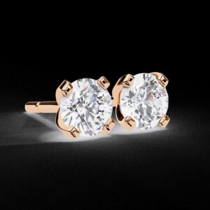 Rose Gold Round Cut Diamond Stud Earrings Made In 18/14/10 KT Gold Studded With Certified Lab Diamonds For The Anniversary And Wedding Gift