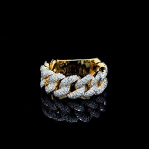 Iced Out Cuban Link Diamond Ring Made In 18/14/10 KT Gold Embellished With Shinny Moissanite Diamonds For The Birthday And Anniversary Gift