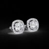 Gold Cushion Halo Stud Earrings Made In 18 / 14 / 10 KT Gold Embellished With Certified Lab Diamonds For The Anniversary And Wedding Gift