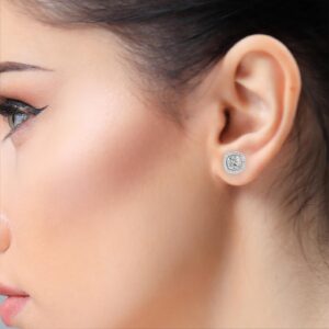 Gold Cushion Halo Stud Earrings Made In 18 / 14 / 10 KT Gold Embellished With Certified Lab Diamonds For The Anniversary And Wedding Gift