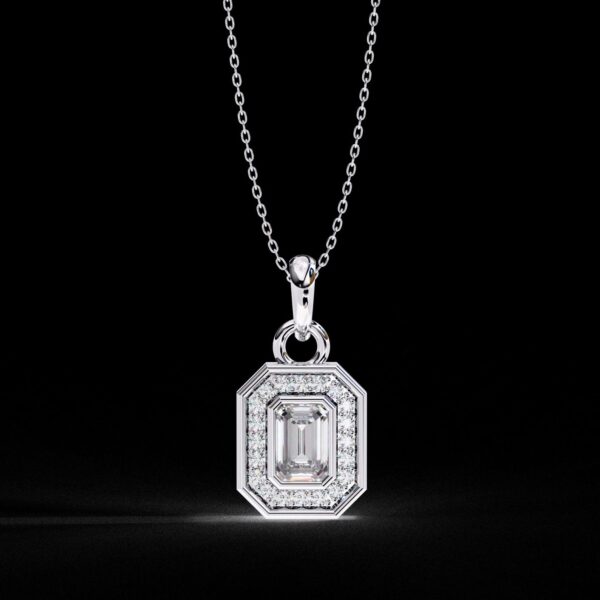 Emerald-Cut Halo Diamond Pendant Made In 18 / 14 / 10 KT Gold Embellished With Certified Lab Diamonds For The Anniversary Gift For Her