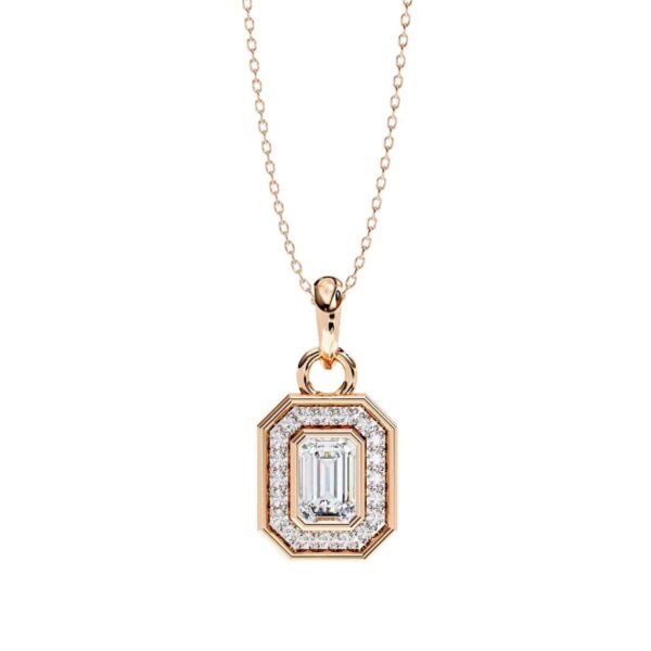 Emerald-Cut Halo Diamond Pendant Made In 18 / 14 / 10 KT Gold Embellished With Certified Lab Diamonds For The Anniversary Gift For Her