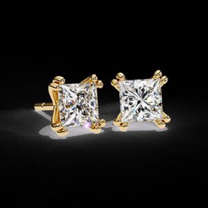 Elegant Princess-Cut Stud Earrings Made In 18 / 14 / 10 KT Gold Studded With Certified Lab Diamond For The Anniversary And Wedding Gift