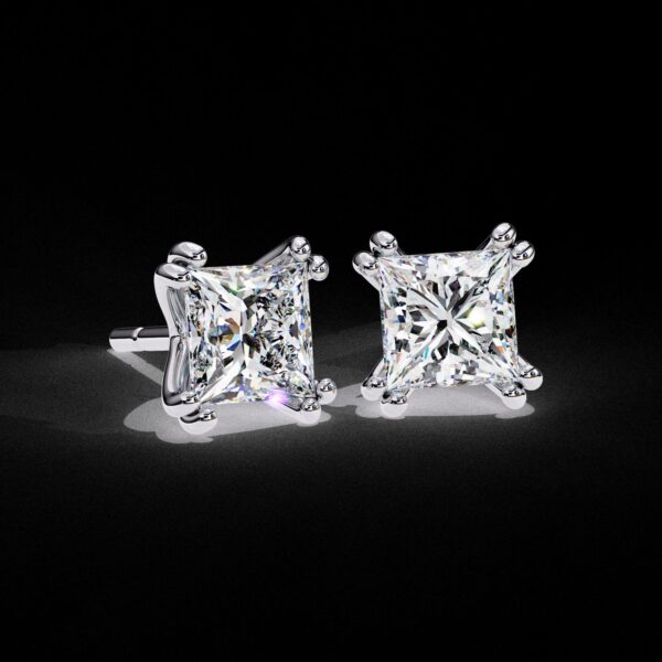 Elegant Princess-Cut Stud Earrings Made In 18 / 14 / 10 KT Gold Studded With Certified Lab Diamond For The Anniversary And Wedding Gift