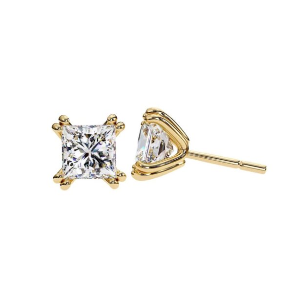 Elegant Princess-Cut Stud Earrings Made In 18 / 14 / 10 KT Gold Studded With Certified Lab Diamond For The Anniversary And Wedding Gift