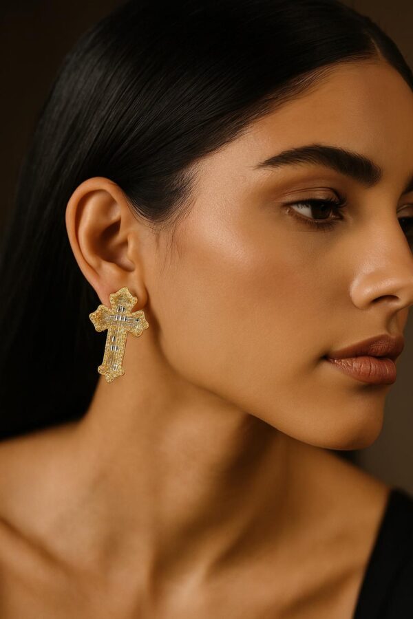 Elegant Cross Earrings Made In 10KT Gold / 14KT Gold Embellished With Shinny Moissanite Diamonds As A Gift To Women's On Special Occasions