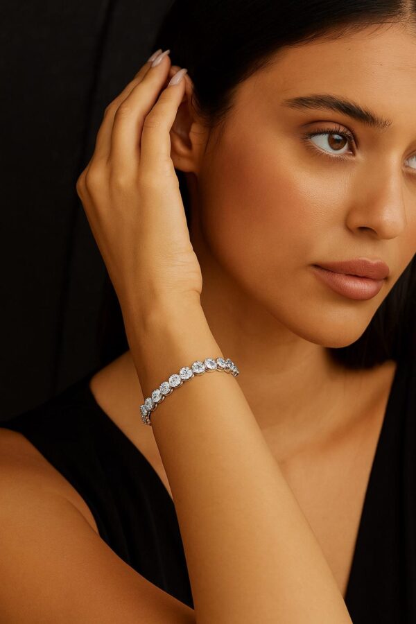 Invisible Pressure Setting Diamond Bracelet Made in 925 Silver Embellished With Shinny Moissanite Diamonds For The Anniversary Gift For Her