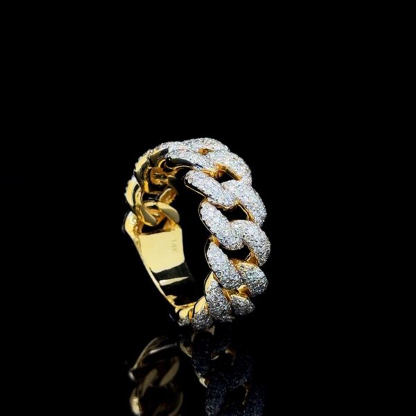 Iced Out Cuban Link Diamond Ring Made In 18/14/10 KT Gold Embellished With Shinny Moissanite Diamonds For The Birthday And Anniversary Gift