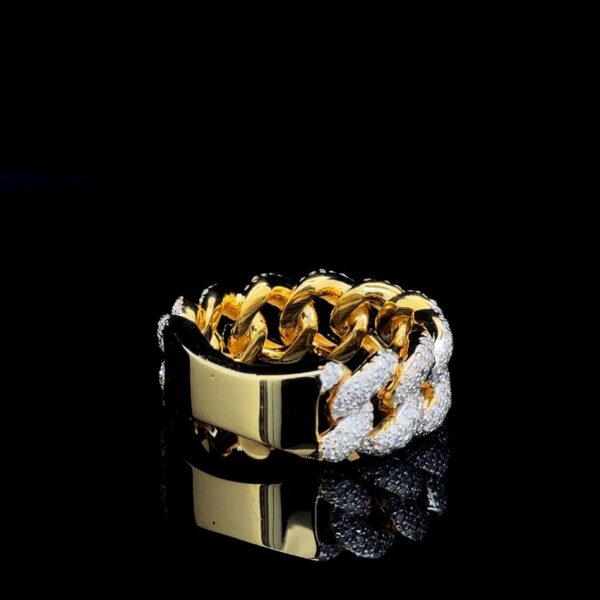Iced Out Cuban Link Diamond Ring Made In 18/14/10 KT Gold Embellished With Shinny Moissanite Diamonds For The Birthday And Anniversary Gift
